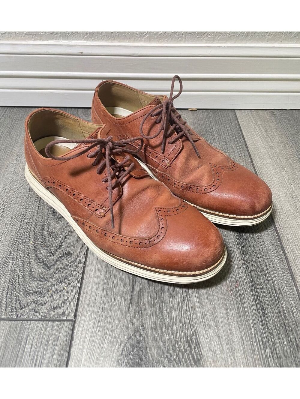 Cole Haan Grand OS Brown Leather Oxford Wingtip Lace Up size 9.5